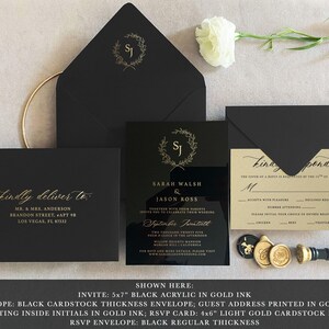 Acryl Hochzeitsschild Hochzeitseinladung Schwarze Hochzeitseinladung Hochzeitseinladungen Hochzeitseinladungen Schwarz und Gold lädt ein Hochzeit Kalligraphie Plexiglas
