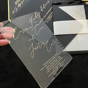 Klare Acryl-Hochzeits-Einladung Goldhochzeits-Einladungs-Detail-Karte Rsvp und QR-Code und speichern das Datum für die Hochzeitsfeier-Einladung