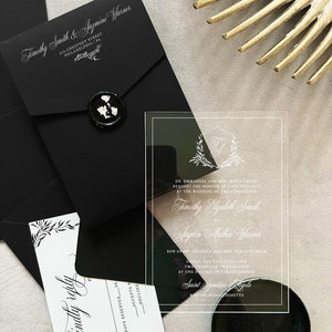 Ensemble de faire-part de mariage noir en acrylique transparent Ensemble de faire-part de mariage noir et or Ensemble de faire-part de mariage avec carte RSVP