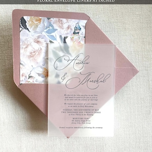 Acrylique givré, invitation, invitations florales bohèmes, vélin toile, invitations modernes, invitation minimale avec cachet de cire de carte Rsvp QR