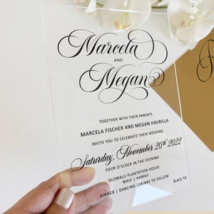 Schwarzweiße Hochzeitseinladung Acrylhochzeitseinladung Acryl-Hochzeitseinladung Weiß- und Goldhochzeitseinladung mit Antwortkarte und QR-Code