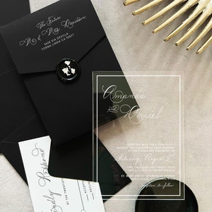 Acryl Hochzeitseinladung mit QR Code Antwortkarten-Details All in One gefalteten Acryl einladen Acryl Hochzeit einladen Karte Pergamin-Verpackungs-Sets