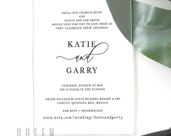 Clear Acrylic WEDDING INVITATION Modern Transparent Black | Etsy