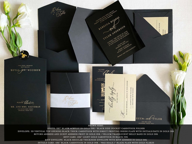 Black Acrylic gold print wedding invitation luxury modern image 2