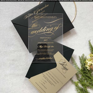 Gold Acryl Hochzeitseinladung mit QR-Code Antwortkarten-Details All in One gefaltet Acryl einladen Acryl Hochzeit einladen Karte Pergamin Wrap Sets