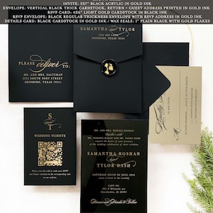 Schwarze Acryl Hochzeitseinladung Acryl Datum Toile Pergamin Jacke Plexiglas einladen lucite Einladungen Luxus-Hochzeit Acryl Save Date