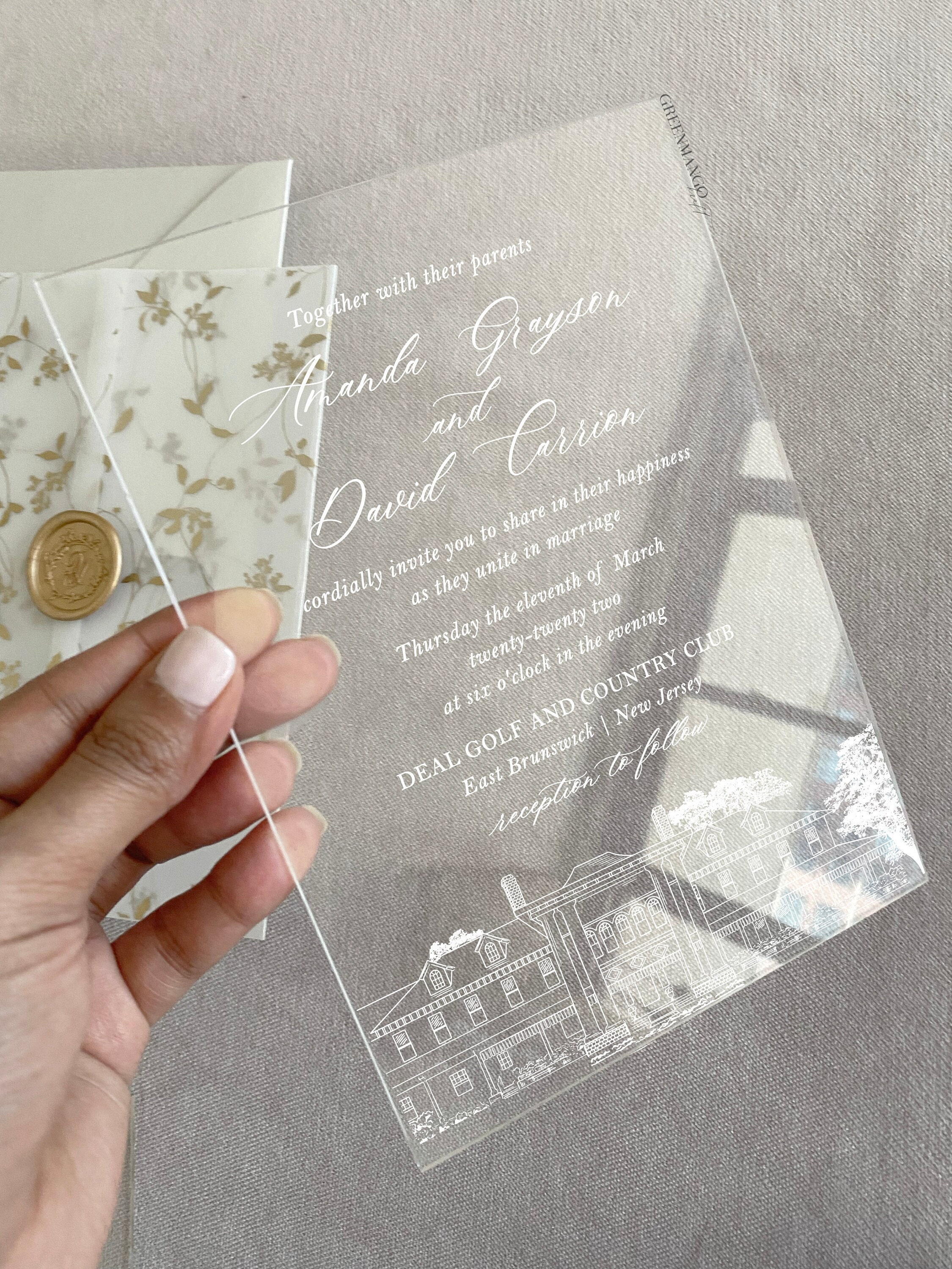 Wedding Invitation, Clear Acrylic Wedding Invitations, Acrylic İnvitations,  Gold Foil Print, Foil Invitations, Clear Wedding Invitation 