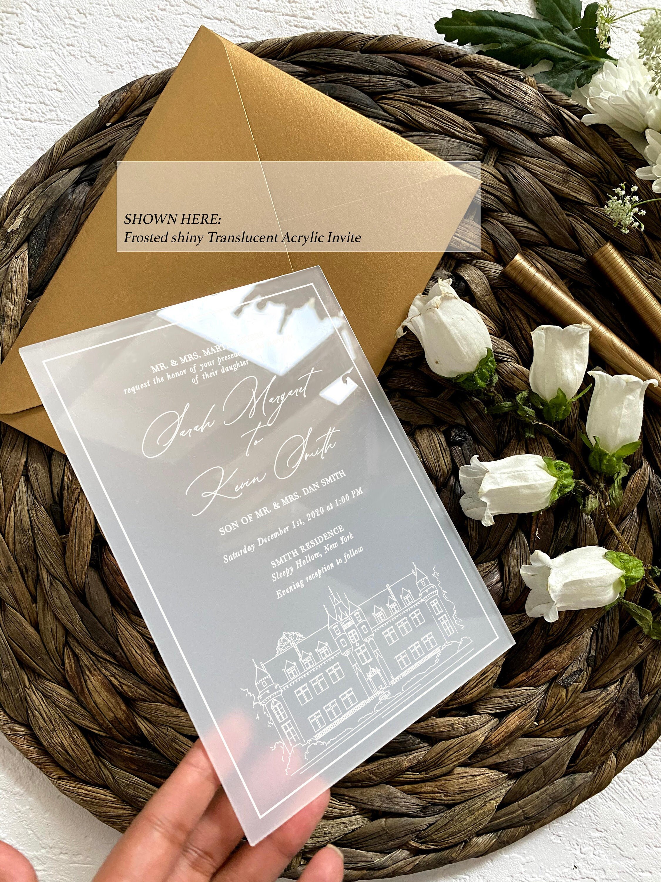 FROSTED Acrylic WEDDING INVITATIONS calligraphy plexiglass Etsy