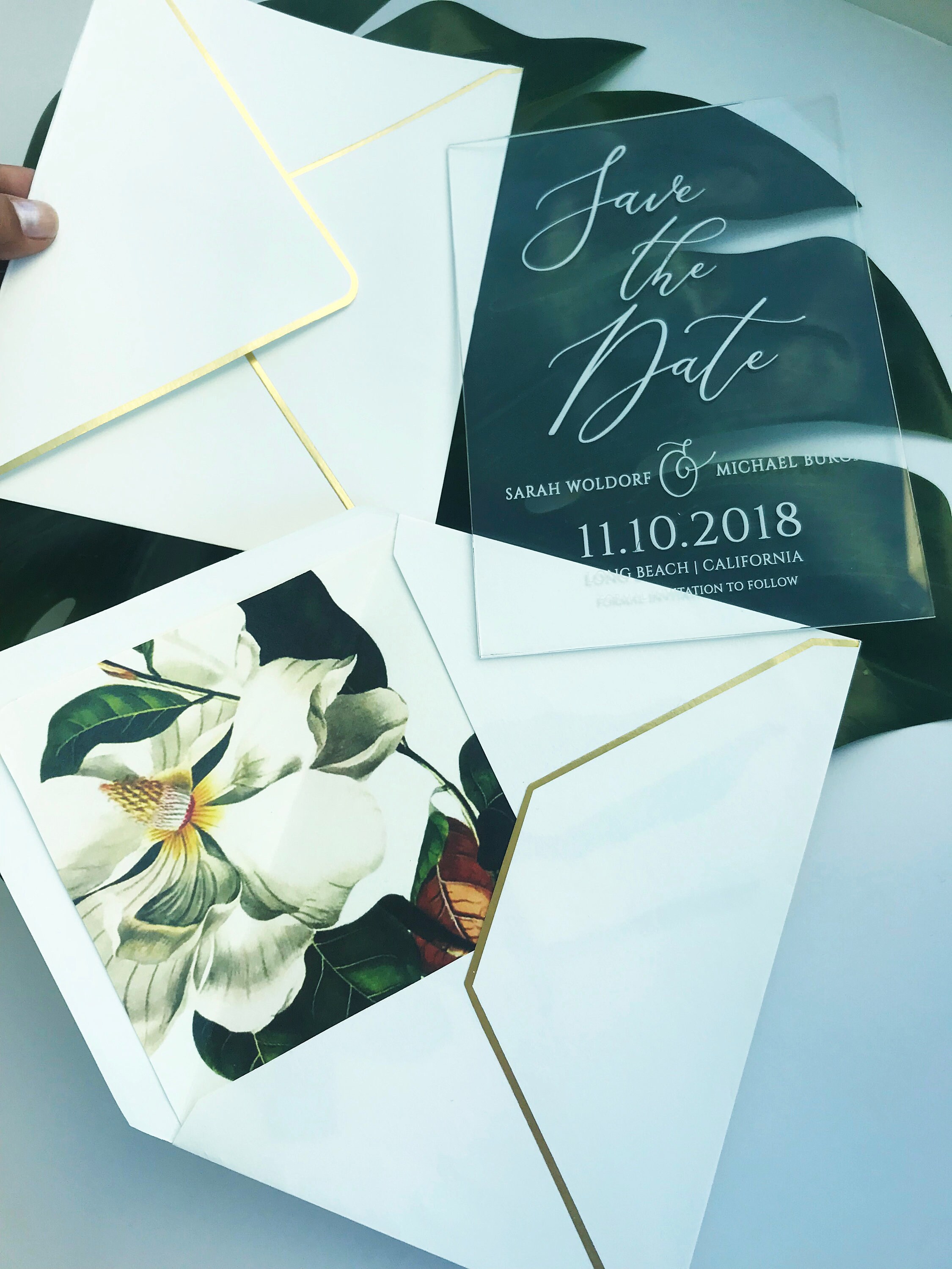 Clear Acrylic SAVE THE DATE Wedding Invitation Clear Gold Etsy