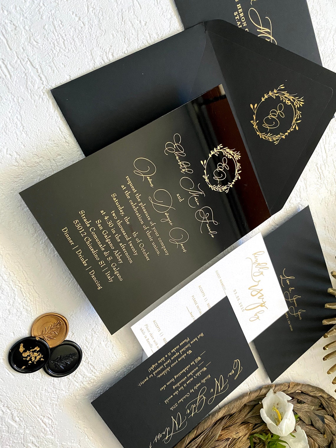 Black Acrylic gold WEDDING INVITATION clear perspex double Etsy