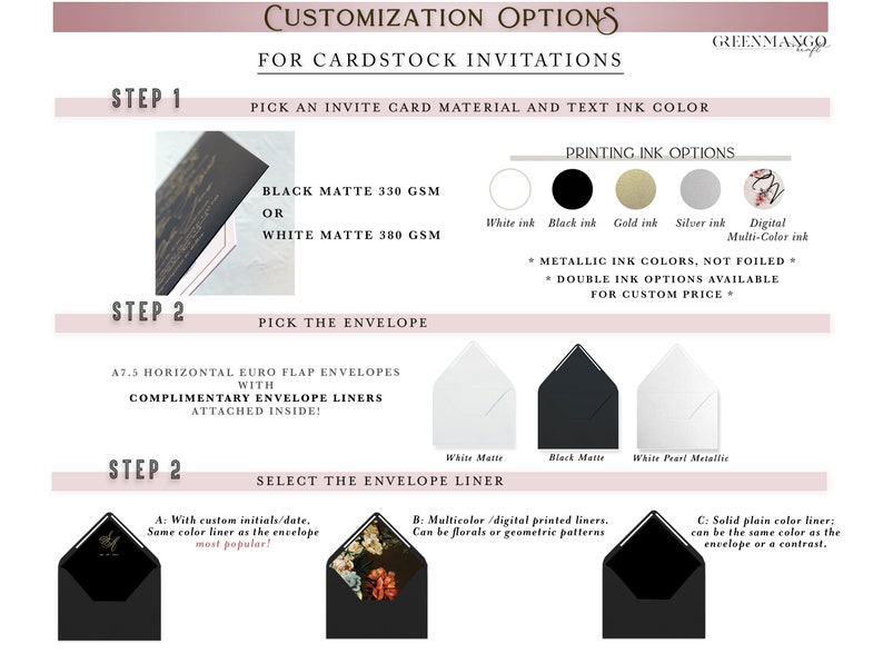 Printed Wedding Invitation Thick Cardstock White Black Gold Etsy