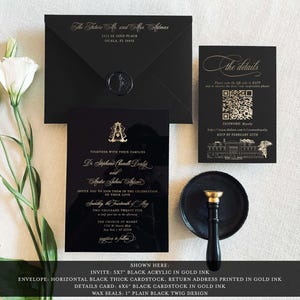 Zwart acryl gouden bruiloftsuitnodiging luxe kalligrafie uitnodiging plexiglas aangepaste zwarte stropdas formele klassieke bruiloft met monster