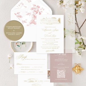Classic French Luxury Wedding Invitations Pink Chinoiserie Blush Pink Wedding Invitation Vintage Floral Printable Wedding Stationery
