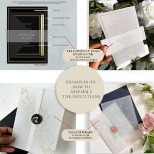 Transparent Acrylic wedding invitation silk ribbon white black calligraphy modern botanical envelope liner classic elegant invite SAMPLE KIT image 7