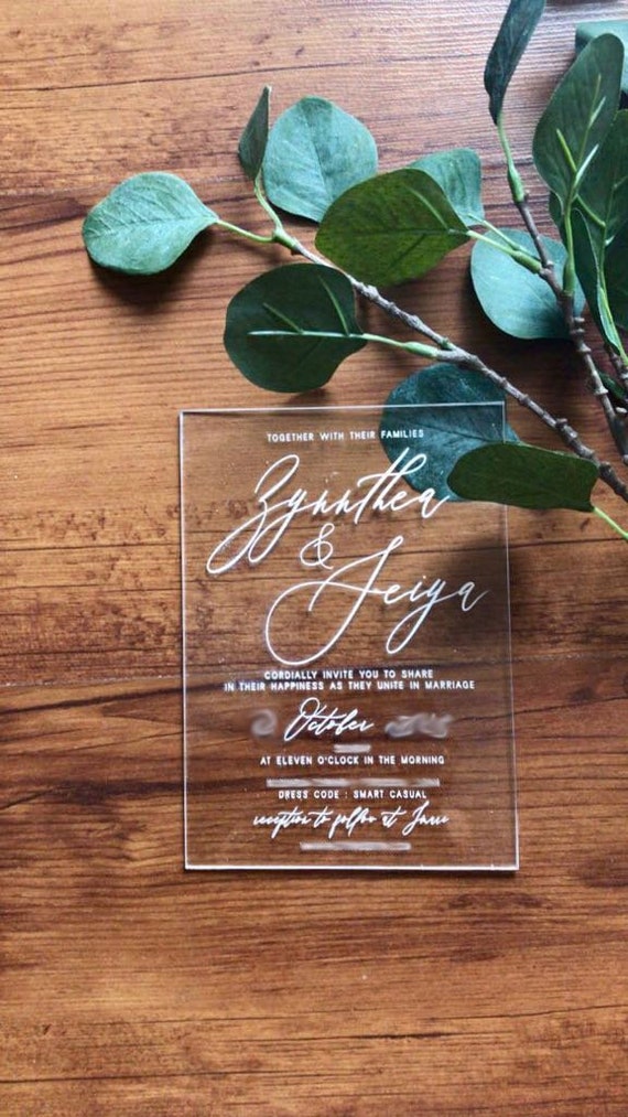 clear acrylic wedding invitation modern transparent black etsy