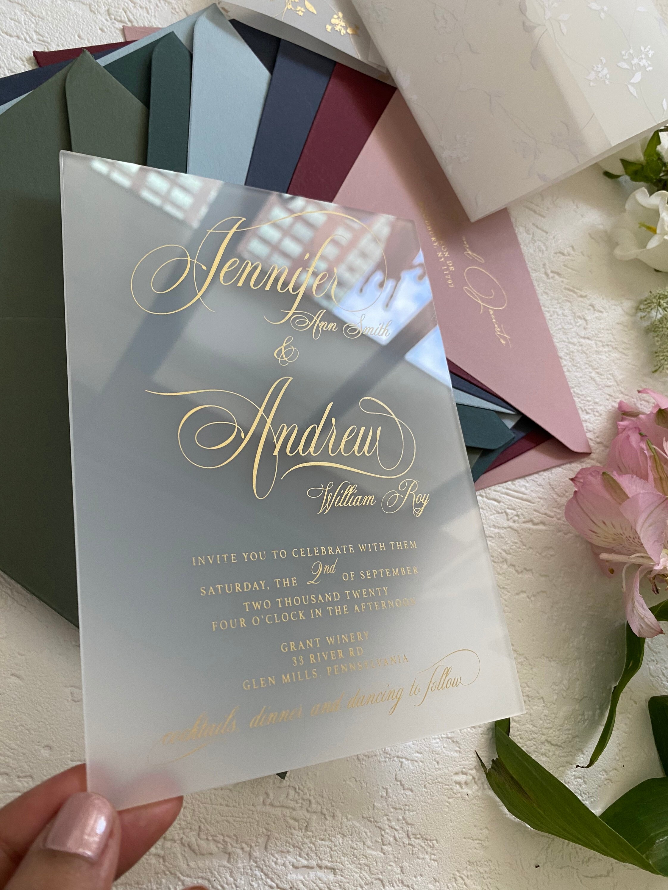 FROSTED Acrylic WEDDING INVITATIONS calligraphy plexiglass Etsy