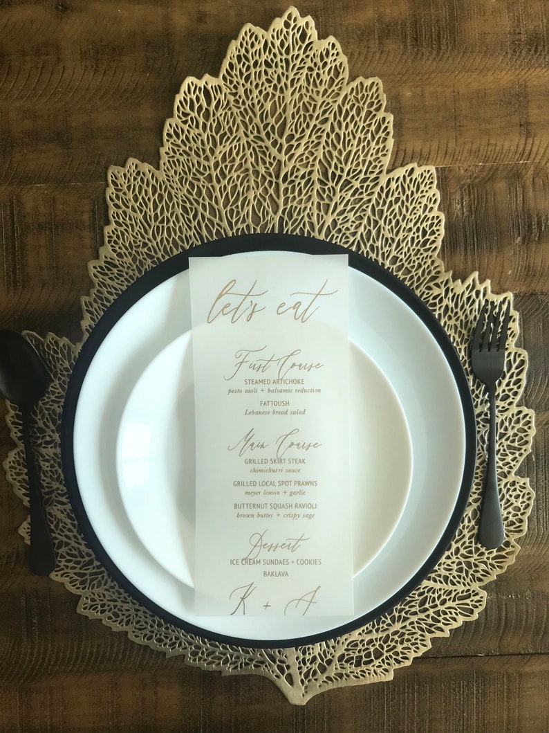 Vellum Menu Printed Acrylic Menu Wedding Black White Gold Etsy
