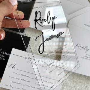 Inviti di nozze in acrilico 3D con carte con codice QR RSVP, nomi di nozze in acrilico in bianco e nero, inviti di nozze moderni per matrimonio CAMPIONE