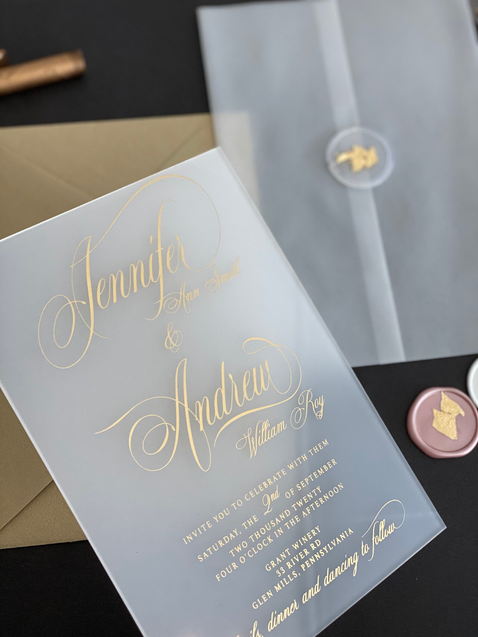 FROSTED Acrylic WEDDING INVITATIONS Calligraphy Lucite Etsy