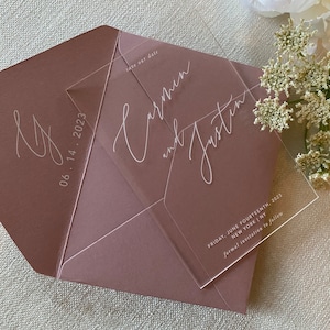 Acrylic modern Save the Date 2mm Clear Transparent or Black Gold Arch cut wedding announcement invitation luxury envelope liner wax seals