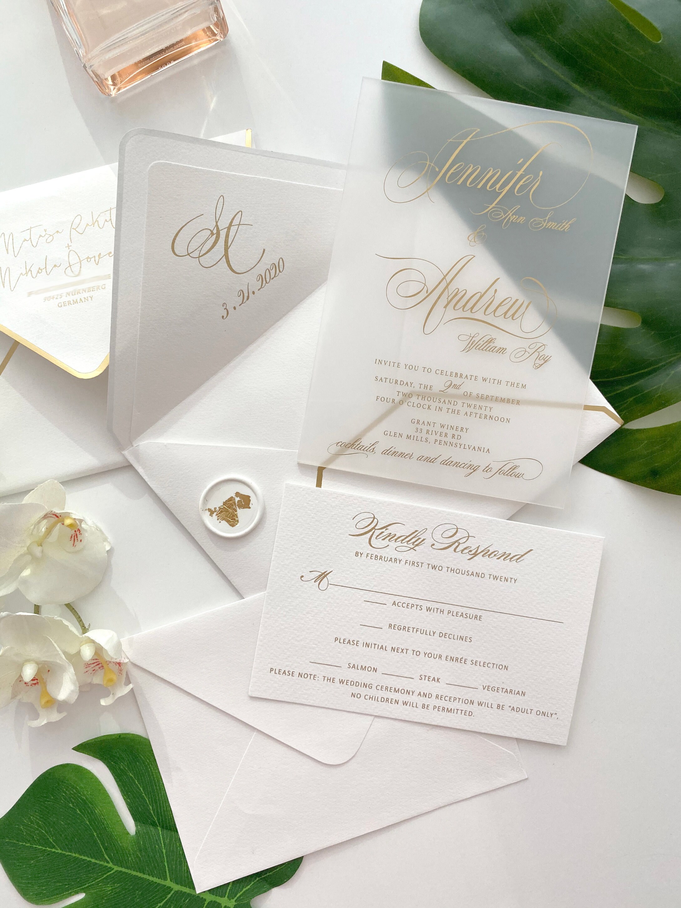 Transparent Floral Acrylic WEDDING INVITATION Black White Gold | Etsy