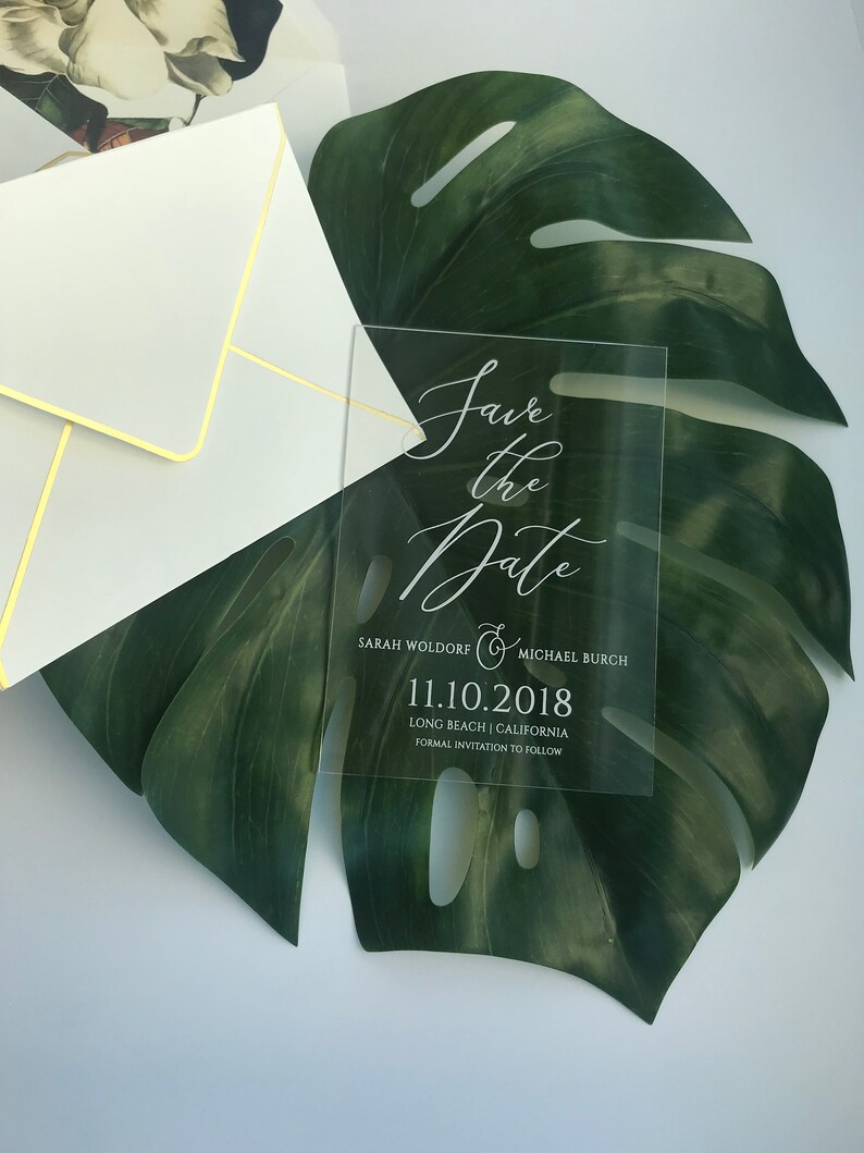 Clear Acrylic SAVE THE DATE Wedding Invitation Clear Gold Etsy
