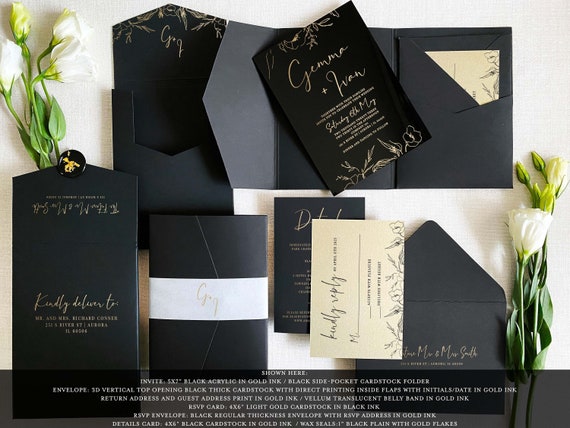 Black and Gold Wedding Invitation Fall Wedding Invites -  Hong Kong