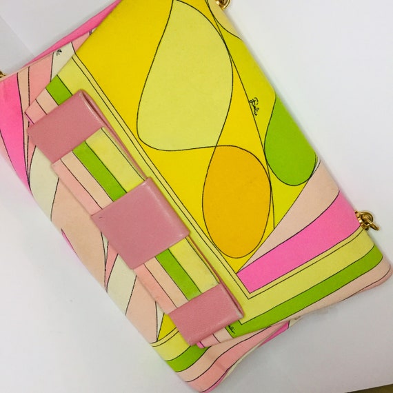 Mod Vintage EMILIO PUCCI 1960s Silk Leather Pink Yellow Mod Vintage EMILIO PUCCI 1960s Silk Leather Pink Yellow