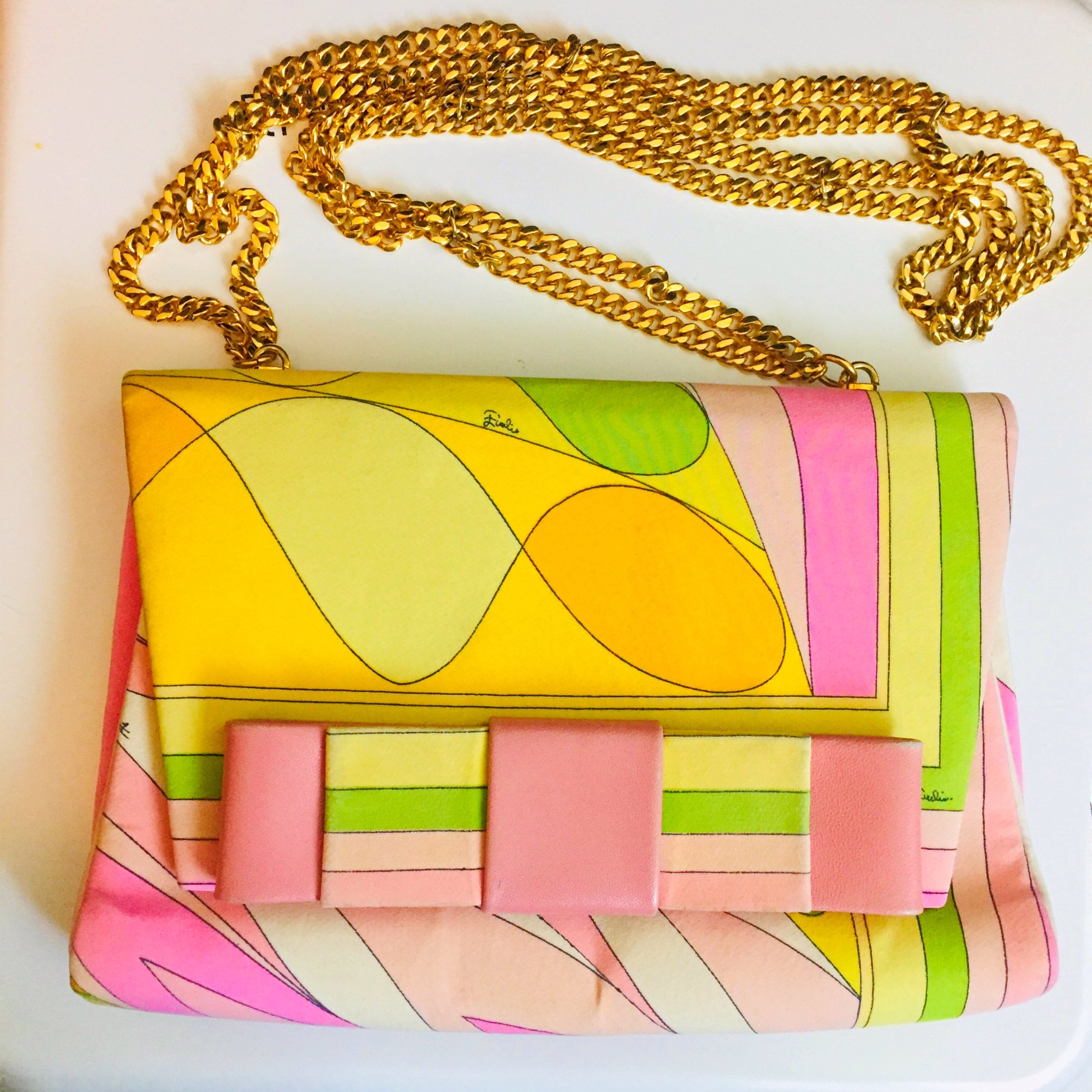 Mod Vintage EMILIO PUCCI 1960s Silk Leather Pink Yellow Mod Vintage EMILIO PUCCI 1960s Silk Leather Pink Yellow