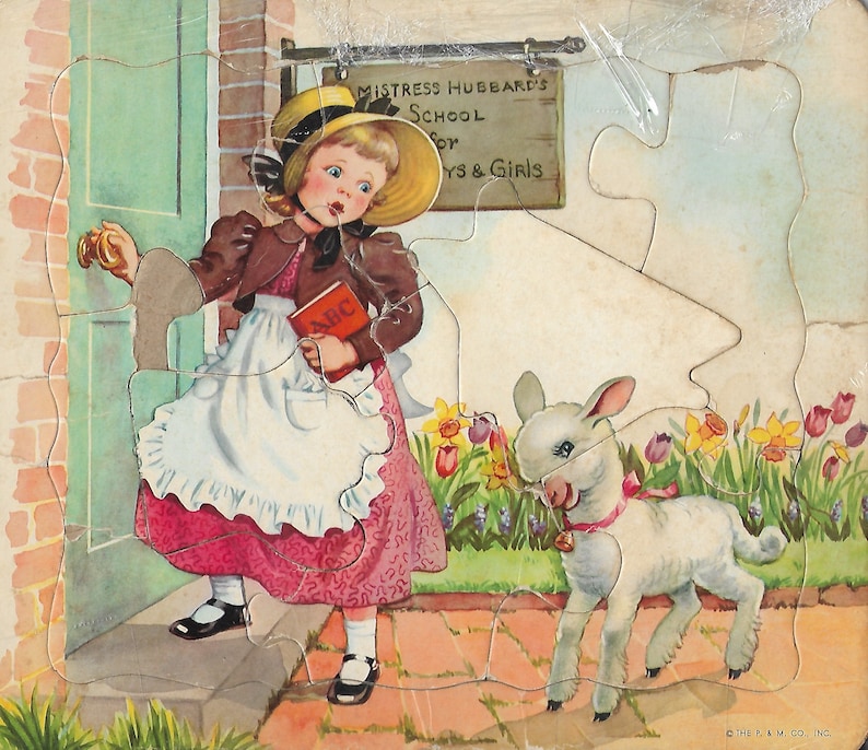 P /& M Co Nursery Rhyme Mary Had a Little Lamb vintage tray frame puzzle