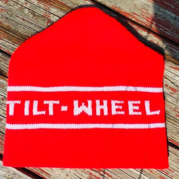 Tilt wheel carny 70s knit beanie hat