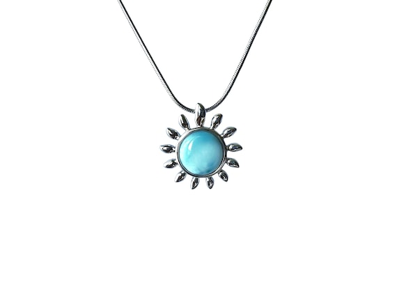 Larimar silver pendant, blue Larimar necklace, gemstone pendant, Larimar sun, light blue pendant, Atlantis stone