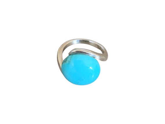 Turquoise 925 Sterling Ring Size 54, turquoise blue gemstone ring, round cabochon ring 925 silver, December birthstone, turquoise jewelry