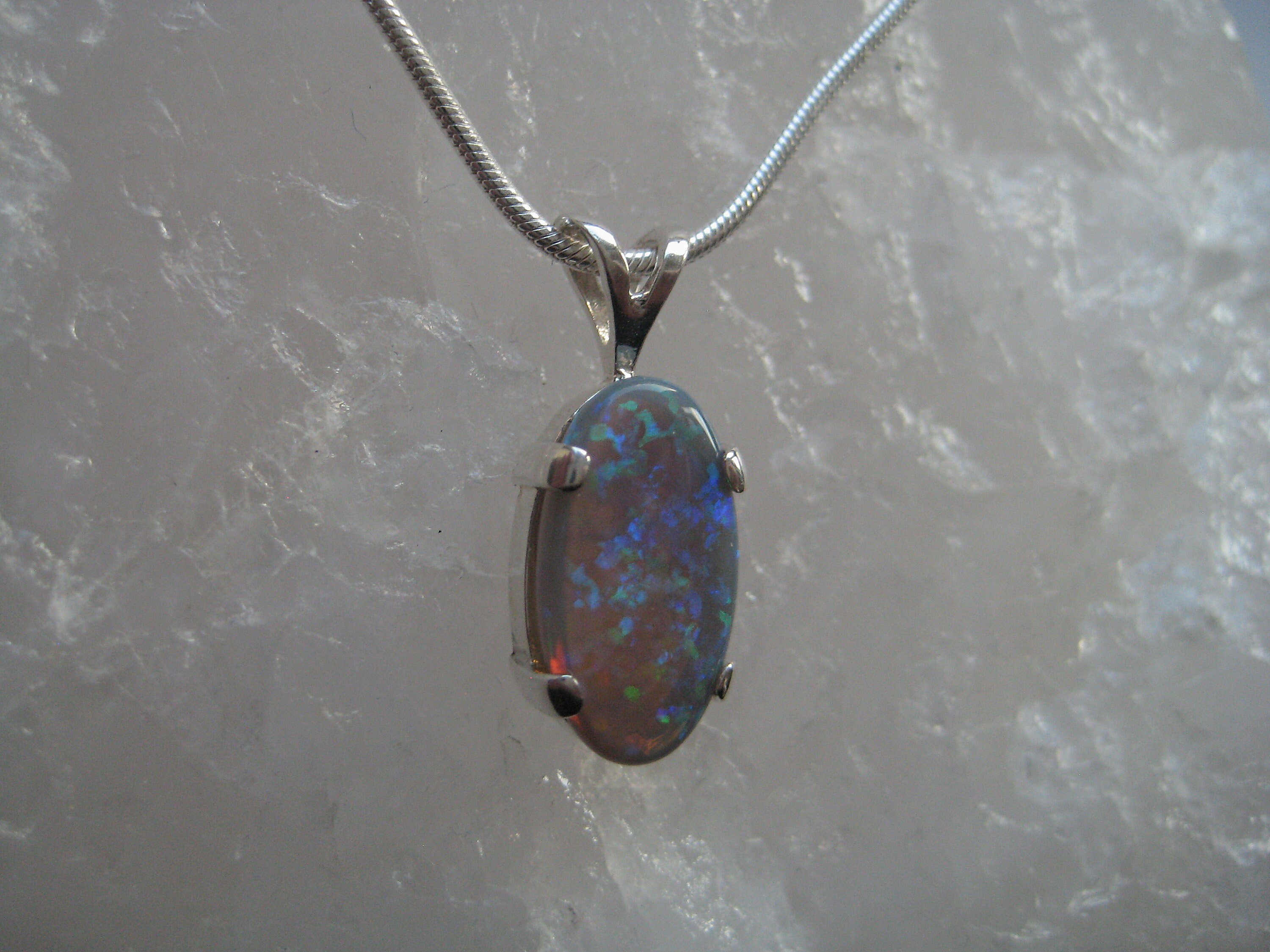 Opal chain pendant, opal pendant silver, Australian opal pendant, opal