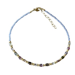 Gemstone bracelet, dainty bracelet, silver plated bracelet, thin gemstone bracelet, colorful bracelet, tanzanite bracelet, tourmalines