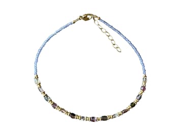 Gemstone bracelet, dainty bracelet, silver plated bracelet, thin gemstone bracelet, colorful bracelet, tanzanite bracelet, tourmalines