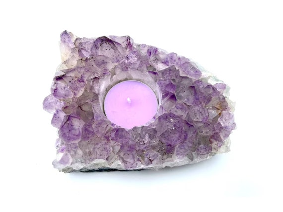 Amethyst tealight holder, amethyst cluster candle holder, crystal tealight holder, natural crystal cluster, spiritual gift, unique