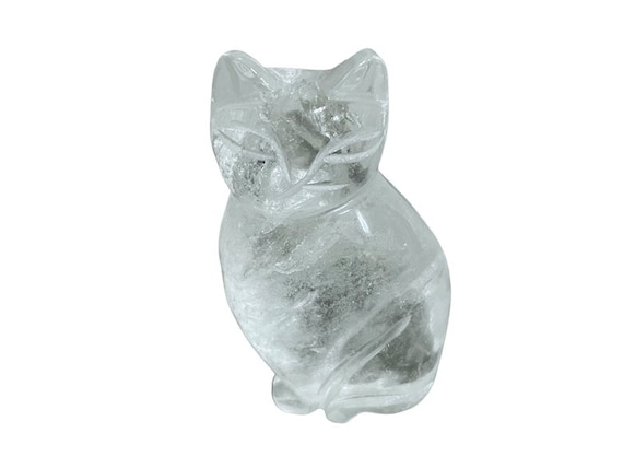 Clear Quartz Cat, Clear Quartz Figurine, Crystal Figurine, Stone Figurine, White Cat, Feng Shui Gemstone, Cat Decor, Clear Quartz Decor, Reiki