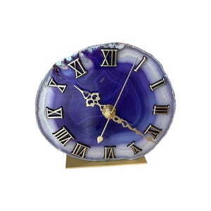 Agate clock purple, round gemstone clock, table clock purple, agate disc purple, boho decoration stone, unique gift, agate mineral clock