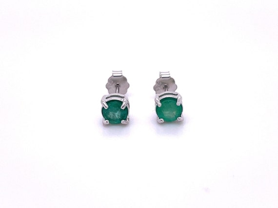 Real emerald stud earrings silver, green emerald earrings, round green stud earrings, natural emerald earrings, May birthstone earrings