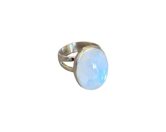 Anillo de piedra lunar arcoíris ajustable, talla 51, plata de ley 925, piedra lunar, piedra de nacimiento de junio para mujer.