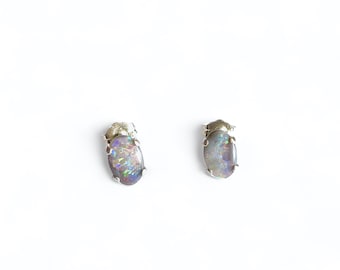 Beautiful opal stud earrings silver 925, Australian opal stud earrings, genuine opal jewelry sterling silver, gemstone earrings, birthstone