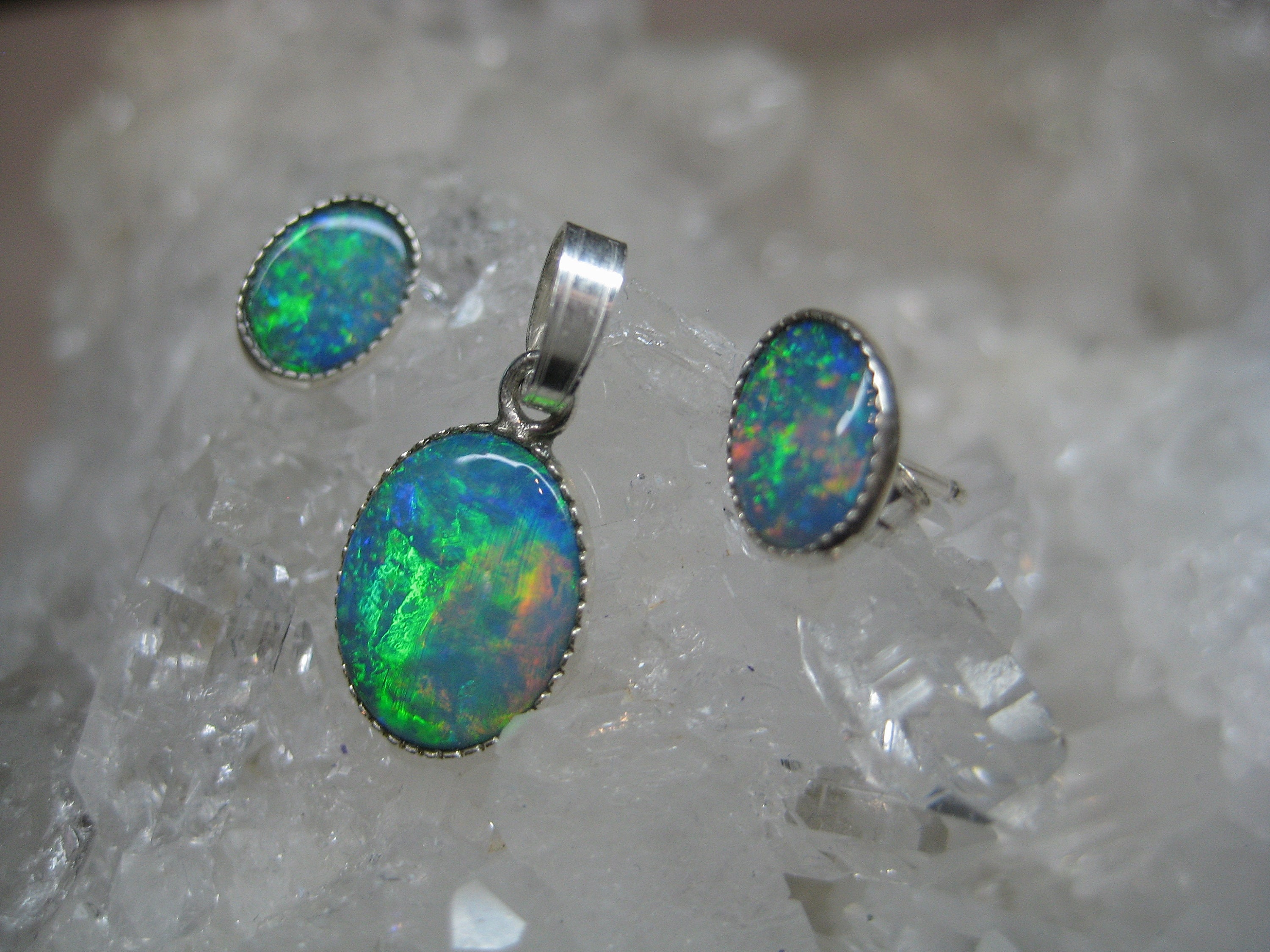 Opal Jewelry Set Silver, Opal Stud Earrings Blue, Opal Earrings, Opal ...