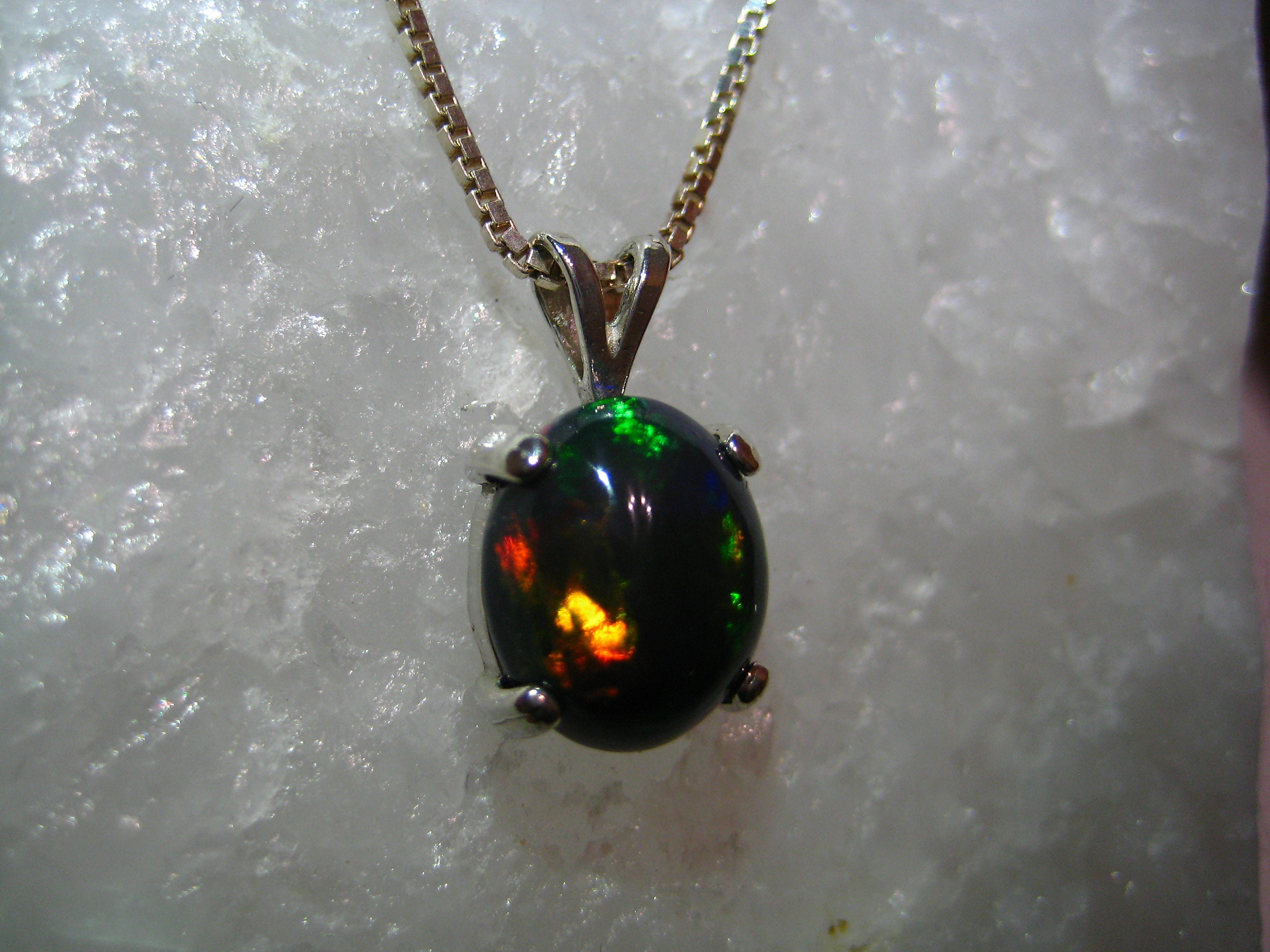 Black Opal Necklace, Black Opal Pendant, Fire Opal, Black Gemstone ...