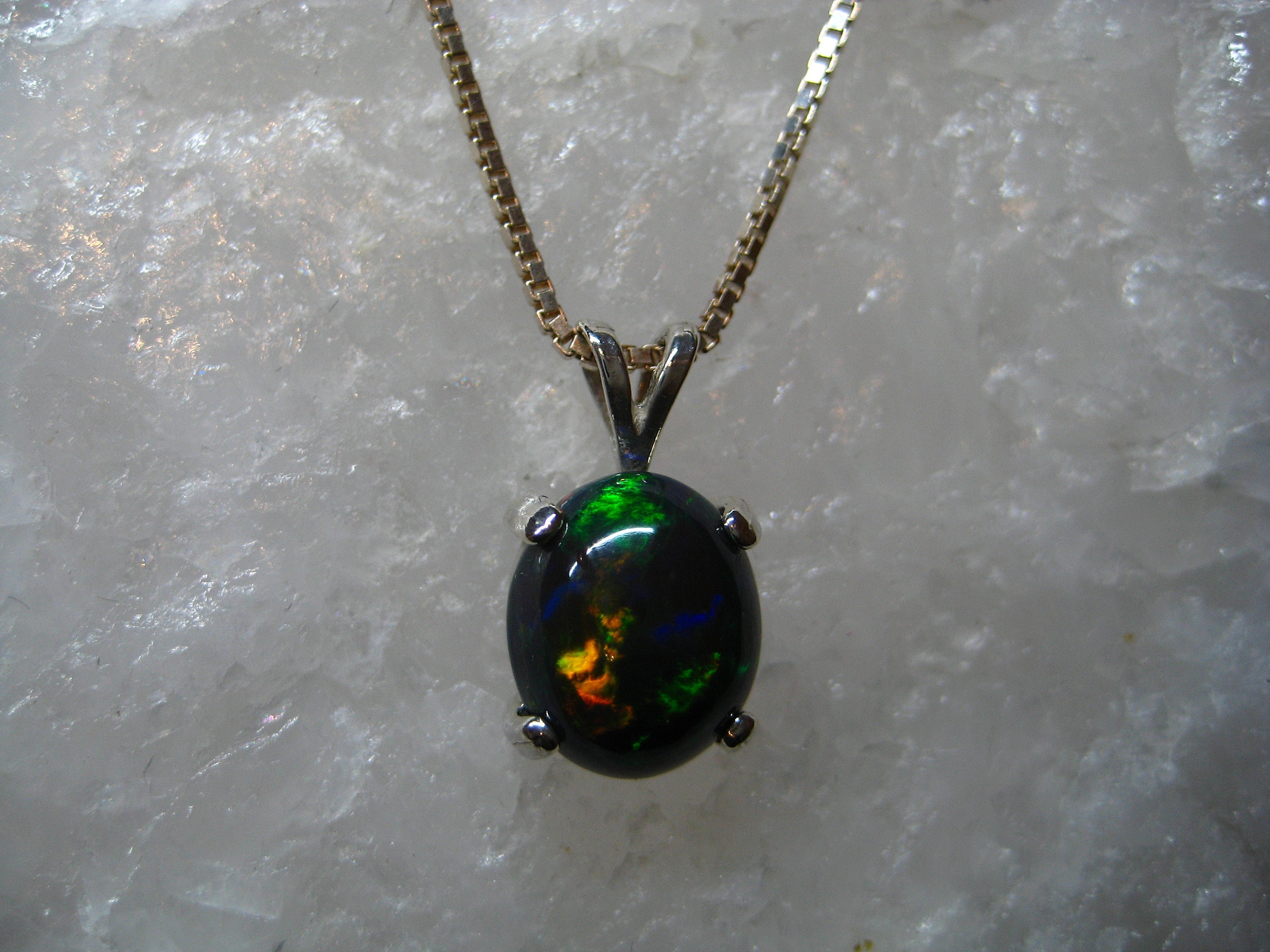 Black Opal Necklace, Black Opal Pendant, Fire Opal, Black Gemstone ...