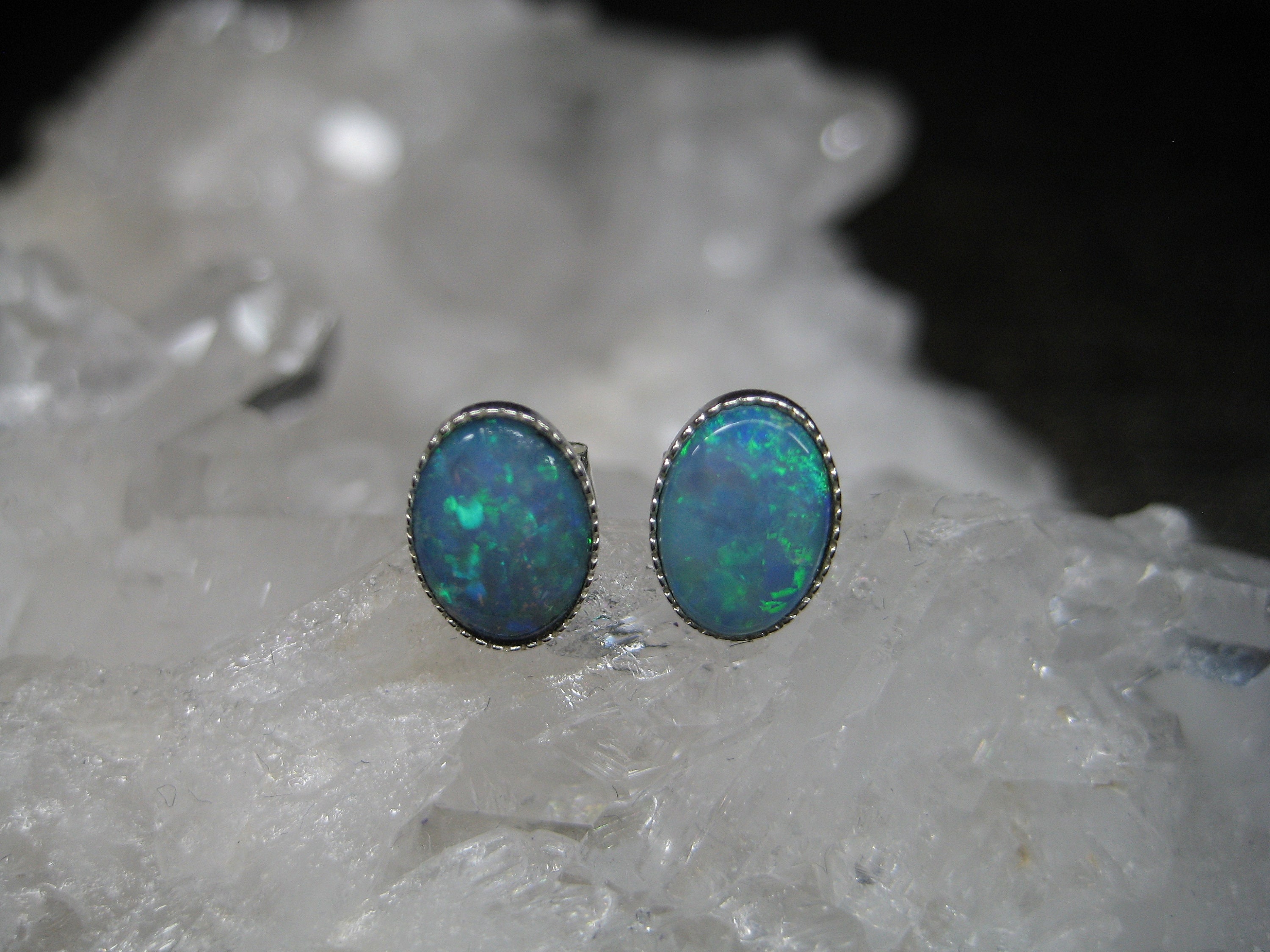 Crystal Opal Earrings 0.8 ct., Real Australian Opals, Green Blue Opal ...