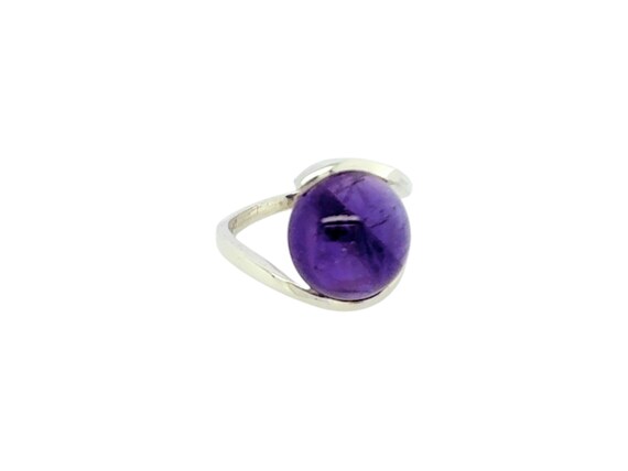 Amethyst 925 Sterling Ring Size 53, purple gemstone ring, round cabochon ring 925 silver, February birthstone, amethyst jewelry purple