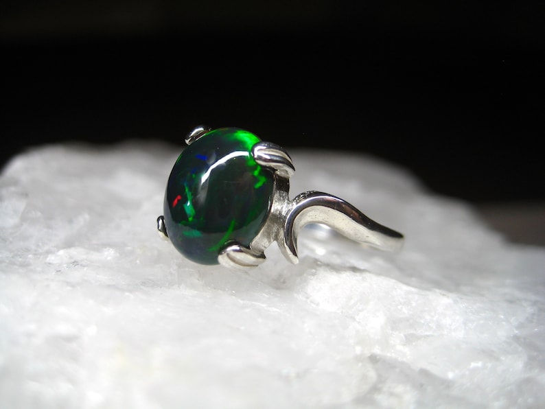 Gift for her Black Opal Jewelry 925 Sterling Ring Dark Opal Ring Genuine Black Opal Ring Black Gemstone Ring Natural Black Opal