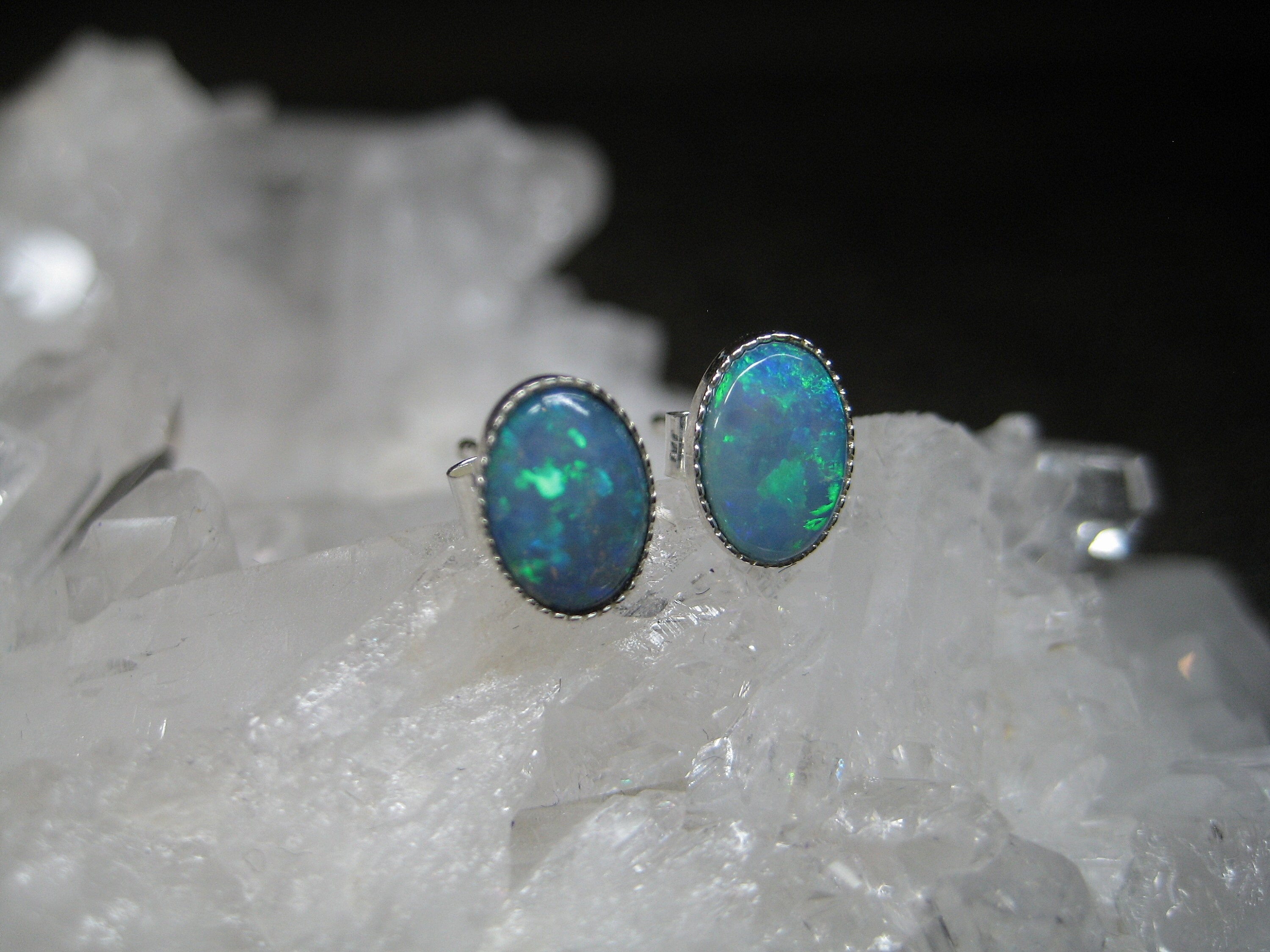 Crystal Opal Earrings 0.8 ct., Real Australian Opals, Green Blue Opal ...