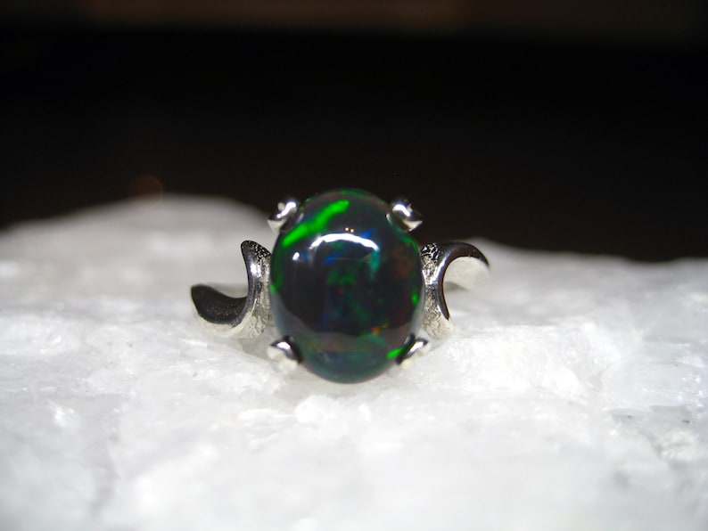 Gift for her Black Opal Jewelry 925 Sterling Ring Dark Opal Ring Genuine Black Opal Ring Black Gemstone Ring Natural Black Opal
